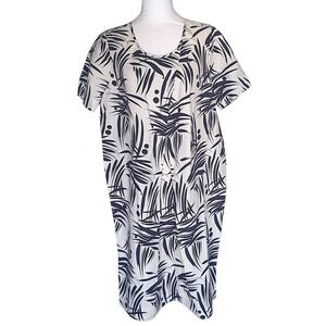 Pure Collection Cocoon Dress Womens 12 Navy White Silk Linen Bamboo Print NEW